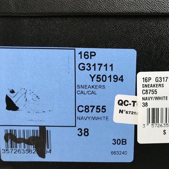 CHANEL NAVY LEATHER WHITE HEEL CC LOGO LACE UP SNEAKERS TRAINERS SHOES SIZE 38 - Picture 11 of 11